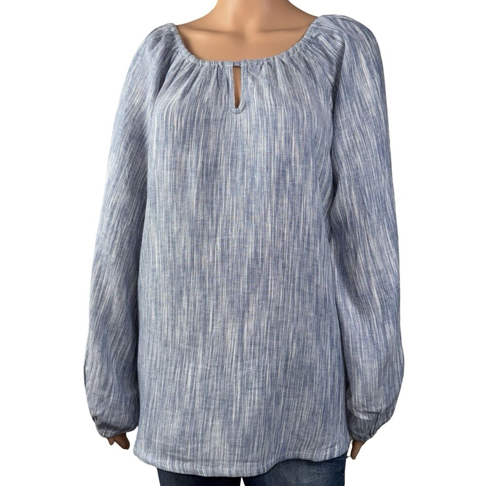 Boston Traders Womens Large Blue Blouse Peasant Boho Long Sleeve Relaxed New